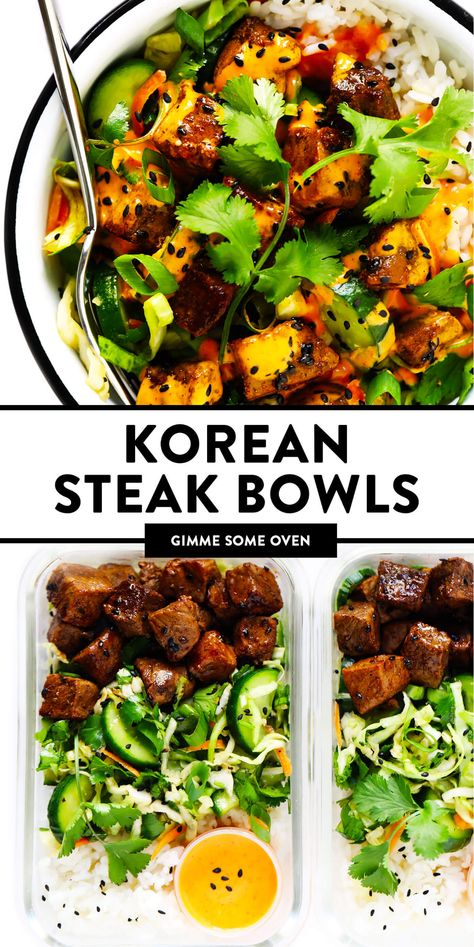 Beef Broccoli Bowl, Meal Prep No Chicken, Korean Meal Prep, Gochujang Dressing, Steak Rice Bowl, Peper Steak, Steak Bowls, Korean Steak, Cucumber Slaw