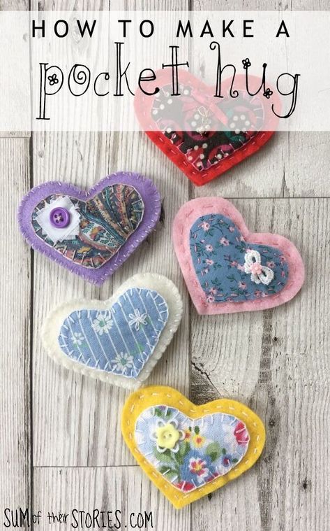 Heart Pocket Sewing Pattern, Flat Knit Projects, No Sew Crafts With Fabric, Felt Hearts Crafts, Hearts Crafts, Felt Pincushions, Pocket Hugs, Easter 2021, Scrap Fabric Crafts