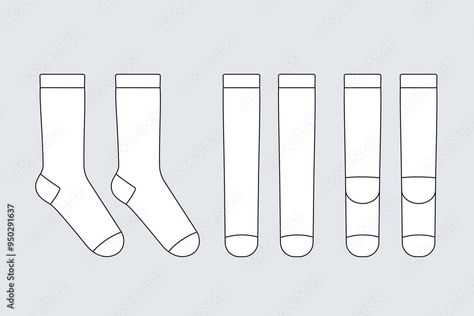 Socks vector template isolated on white. Unisex clothes. Apparel models sketch set. Outline for fashion clothes design. Front and right view. Stock Vector | Adobe Stock Sock Template Free Printable, Sock Template, Models Sketch, Flat Drawings, Model Sketch, Unisex Clothes, Vector Template, Clothes Line, White Sock