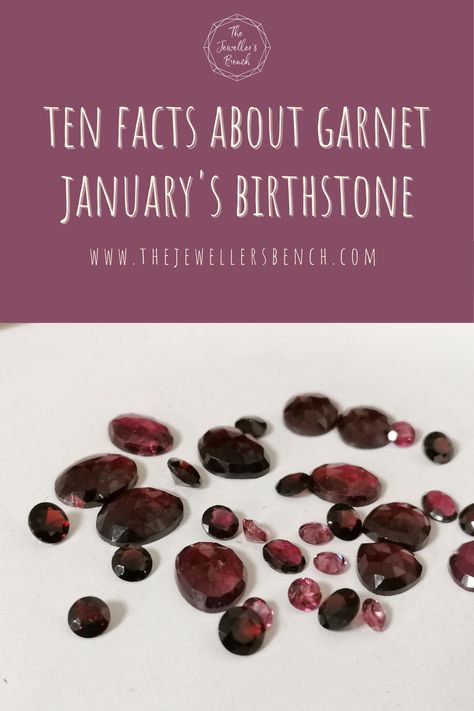 Garnet, January's Birthstone, has some of the most interesting (and historical) fun facts yet! Garnet can be linked back to having significance in many different historical periods, from ancient warriors to Victorian times! Who knew gems could be so educational! Read more at my new blog on January's birthstone, Garnet! Garnet Meaning, Birth Gems, Biblical Times, Jewelry Facts, Jewellers Bench, January Birthstone Jewelry, Garnet Birthstone, Victorian Times, Almandine Garnet