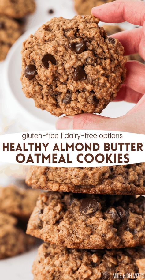 Healthy Almond Flour Oatmeal Cookies, Gluten Free Oatmeal Chocolate Chip Cookies Healthy, Healthy Gluten Free Cookie Recipes, Oats Almond Cookies, Healthy Breakfast Cookies Gluten Free, Baked Oatmeal Cookies Healthy, Almond Butter Muffins Healthy, Almond Butter Baked Oatmeal, Almond Butter Treats