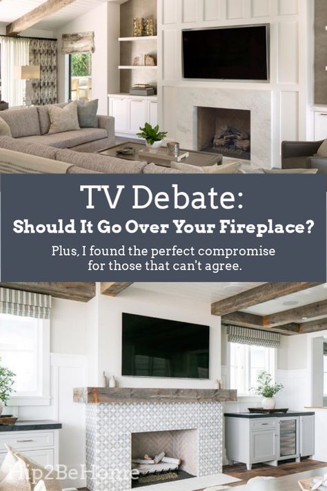 Debate: Should Your TV Go Over Your Fireplace? (Plus the Perfect Compromise!) Tv Mount Over Fireplace, Above Fireplace Ideas, Wall Shiplap, Tv Above Fireplace, Fireplaces Layout, Tv Over Fireplace, Basement Fireplace, Fireplace Tv Wall, Sources Of Heat