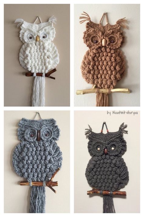 Witchy Macrame, Macrame Shawl, Crocheted Owls, Macrame Owls, Owl Crochet Pattern Free, Knitted Owl, Owl Crochet, Crochet Macrame, Crochet Wall Art