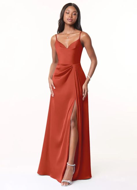 Rust Azazie Brielle Bridesmaid Dresses | Azazie Bridesmaid Dresses Terracotta, Bridesmaid Dresses Separates, Rust Bridesmaid Dress, Neutral Dresses, Orange Bridesmaid, Orange Bridesmaid Dresses, Maternity Bridesmaid Dresses, Stretch Satin Dress, Rose Bridesmaid Dresses