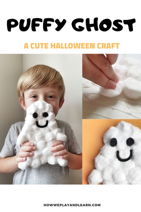 Puffy ghost craft Craft For Halloween, Ghost Craft, Ghost Crafts, Black Pipe, Halloween Craft, Wool Balls, Creative Learning, Ghost Halloween, Cotton Wool