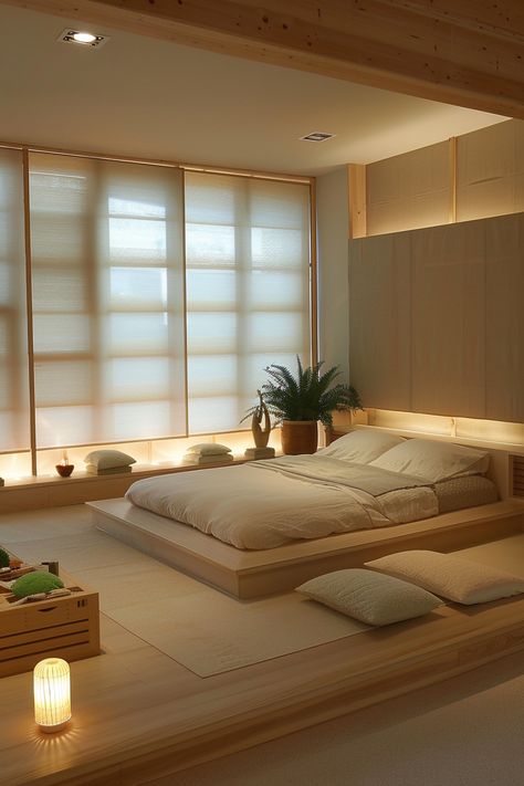 Modern Japanese Bedroom, Japandi Bedroom Ideas, Japanese Inspired Bedroom, Zen Bedroom Ideas, Japanese Style Bedroom, Japandi Bedroom, Japanese Bedroom, Zen Interiors, Japanese Home Design