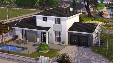 N♡ĿΛИΛ on Instagram: "Base Game | Maison Moderne 🌍 | 30x30 • Newcrest 💵 | §69078 ❌ | No CC 🌈 | ID • NolanaSims Le speed build est disponible sur ma chaîne YouTube. Lien dans ma bio ! ♡ #showusyourbuilds #sims4 #sims #thesims #simstagram #thesims4 #nocc #sccregram #simshousedesign #thesims4house #ts4" Sims 4 Builds No Cc Base Game, Sims 4 House Ideas Base Game, Sims 4 Houses No Cc Base Game, Small House The Sims 4, Sims 4 Base Game House Layout, Sims 4 Houses Small, Sims 4 House No Cc, Sims 4 Houses No Cc, Modern House Sims 4