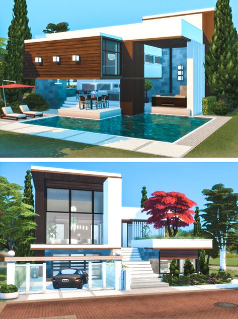 The Sims Resource - Sims 4 - Residential - Rirann - Leven - No CC - Leven is a comfortable contemporary house for the Sims 4. Available at TSR Container Home Sims 4, The Sims 4 Houses Ideas No Cc, Casa No The Sims, Simsy4 House, The Sims 4 Casas, Sims 4 Luxury House, Sims 4 House No Cc, House Design Sims 4, Modern Sims 4 House