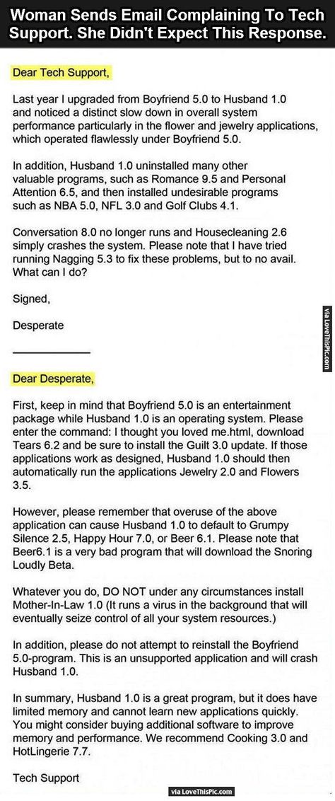 Woman Sends Email Complaining To Tech Support But She Didn't Expect This Response funny jokes story lol funny quote funny quotes funny sayings joke hilarious humor stories marriage humor funny jokes best jokes ever best jokes Tech Quotes, Funny Emails, Funny Nerd, Nerd Humor, Women Writing, Marriage Humor, Golf Humor, Security Cameras For Home, Birthday Gifts For Sister