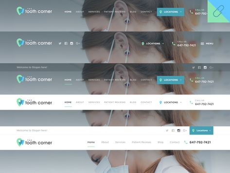 Tooth Corner Website Header Design Variation by Dhiren Adesara Website Header Design Ideas, Website Navigation Design, Header Design Ideas, Navigation Ui, Bold Website, Business Website Design Templates, Website Elements, Website Navigation, Medical Website Design