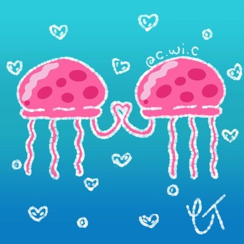 Sponge Bob Jelly Fish Painting, Valentine’s Day Canvas Painting Ideas, Spongebob Love Painting, Easy Painting Ideas On Canvas For Bf, Pretty Paintings Aesthetic, Spongebob Jellyfish Painting, Jellyfish Painting Acrylic Easy, Vibey Paintings, Simple Cute Painting Ideas