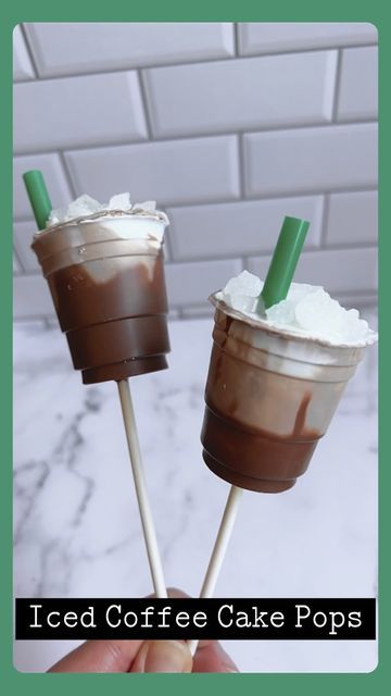 Sweet ‘N’ Savvy on Instagram: "Iced Coffee Cake Pop Tutorial☕️ - HAPPY NATIONAL COFFEE DAY🥳☕️ This tutorial has been a long time coming AND it’s my first video with a voiceover (which is V intimidating🥹). I know I say this for all my designs, but this is and will probably always be my absolute favorite because of how PERFECT it turns out, and because I am high key obsessed with real iced coffee😂💕😍 Anywho, comment below what you think of this design, or if you have any questions about the tu Cake Pop Starbucks Drink, Coffee And Dessert Party Ideas, Iced Coffee Cake Design, Fun Cake Pop Designs, Creative Cake Pops, Pretty Cake Pops, Is It Cake Or Real, Back To School Cake Pops, Cake Pop Videos