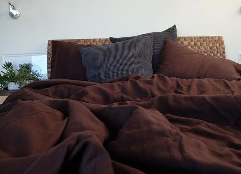 Brown Duvet Covers, Unique Duvet Covers, Washed Linen Duvet Cover, Boho Duvet Cover, Boho Duvet, Chicago House, Green Duvet, Linen Duvet Cover, Full Duvet Cover