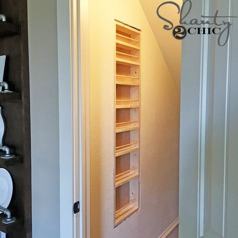 Build A Spice Rack, Wall Spice Rack, Diy Spice Rack, Pantry Remodel, Diy Spices, Shanty 2 Chic, Diy Pantry, Spice Racks, Pantry Ideas