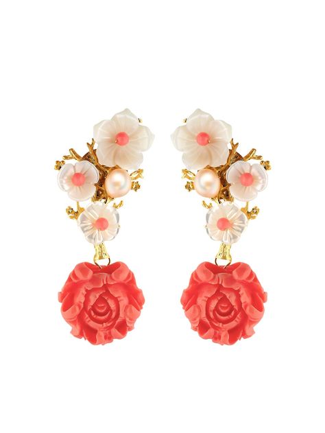 Coral Flower Earrings - Vinty Jewelry White Sakura, Cherry Blossom Earrings, Sakura Flowers, Coral Flower, Coral Rose, Bridal Jewellery Design, 4 Elements, Sakura Flower, Coral Flowers