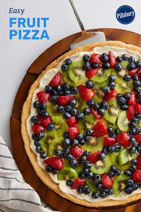 Pillsbury Fruit Pizza, Cookie Dough Fruit Pizza, Summer Recipes Dessert, Fruit Sugar Cookies, Healthy Fruit Pizza, Pillsbury Sugar Cookies, Foolproof Recipes, Pizza Sugar Cookie, Easy Fruit Pizza