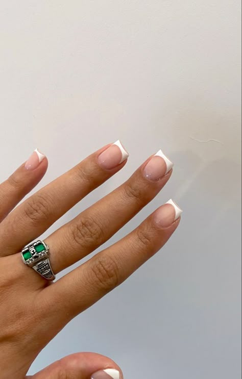 White French Tip Overlay, Shirt Acrylic Nails French Tip, Squared French Tip Acrylic Nails Short, French Nail Square Short, Small Short Square Nails, Simple Pretty Short Nails, White French Tip Square Nails Short, White French Tip Square Acrylic Nails, Short White French Tip Nails Square