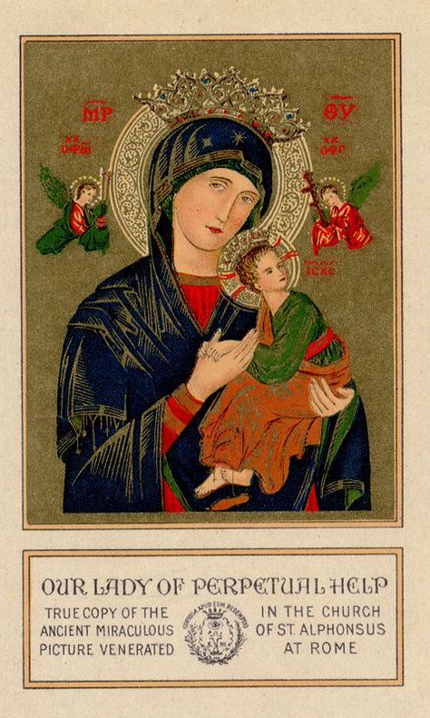 Virgin Mary Picture, Rome Pictures, Our Lady Of Perpetual Help, Lady Of Perpetual Help, Catholic Beliefs, Virgin Mary Art, Vintage Holy Cards, Holy Quotes, Large Canvas Painting