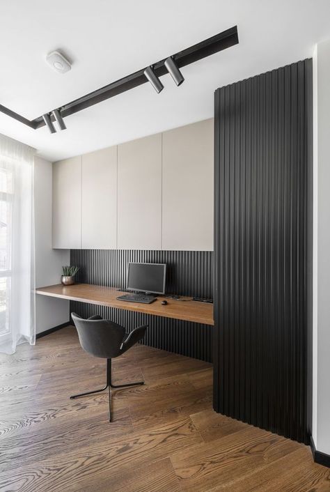 Modern Small Home Office Design, Office In Entryway, Small Home Office Design Interior, Small Office Interior Design Modern, Small Modern Office, Small Space Home Office, Small Home Office Desk, Modern Home Office Design, Home Office For Men