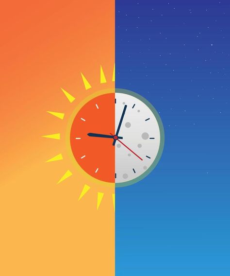 Vector illustration of Clock with day night concept Day And Night Illustration Art, Day To Night Illustration, Clock Vector Illustration, Day Night Illustration, Clock Creative Ads, Day And Night Illustration, Sleep Graphic, Clock Illustration, Night Person