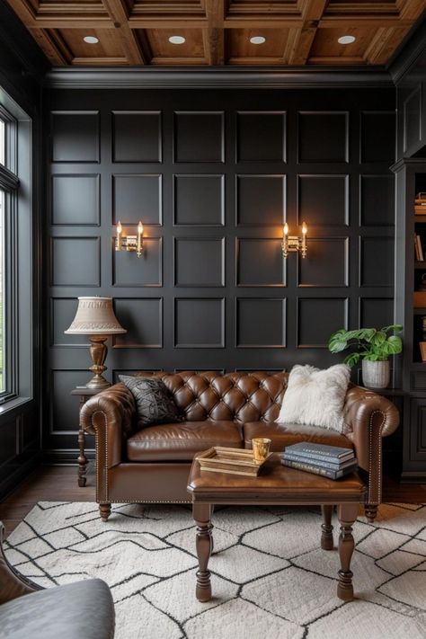 30+ Wainscoting Ideas That Blend Modern Style and Classic Flair Wall Molding Angled Ceiling, Modern Classic Interiors, Americana Home Decor Interior Design, Rooms With Wainscotting, Elegant Wainscoting, Hall Wall Design, Moody Bar, Cellar Room, Bedroom Wainscoting