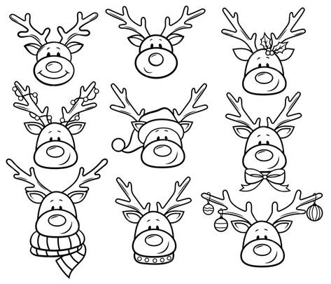 Reindeer Drawing, Deer Cartoon, Cartoon Reindeer, Happy New Year Design, Christmas Balls Decorations, Cute Reindeer, Christmas Card Art, Christmas Doodles, Christmas Icons