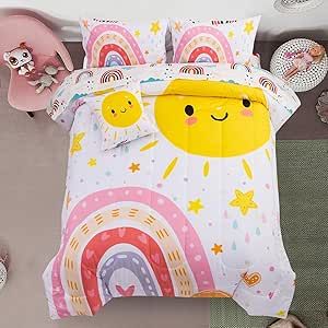 Comforter Sets White, Rainbow Comforter, Girls Bed, Cartoon Rainbow, Rainbow Bedding, Bed Comforter, Nice Night, Bed Comforter Sets, Kids Bedding Sets