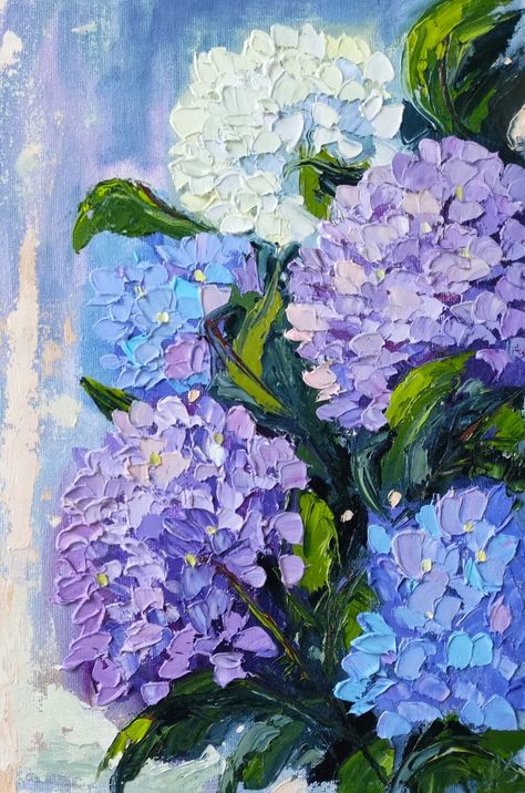 Hydrangea Painting Flower Original Artwork Impasto Oil - Etsy Blue Hydrangea Painting, Large Flower Wall Art, Dark Blue Hydrangea, Hydrangeas Art, Hydrangea Painting, Painting Flower, Abstract Flower Painting, Impasto Painting, Sunflower Painting