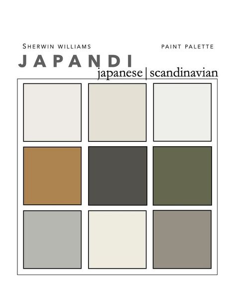 Scandinavian Paint Colors, Home Paint Color Palette, Color Palette Sherwin Williams, Designer Paint Colors, Japanese Scandinavian, Home Paint Color, Japandi Interior Design, Japandi Interiors, Japandi Home