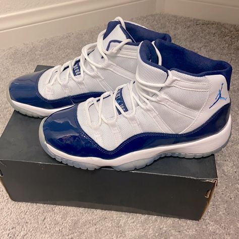 2017 Air Jordan 11 Retro Gs ‘Win Like ‘82’ Never Worn Prom Dresses With Jordans Shoes, Jordan 11 Aesthetic, Navy Blue Jordans, Cute Blue Shoes, Blue Air Jordans, Blue New Balance Shoes, Blue Jordan 12, Blue Jordan 11, Air Jordans 11