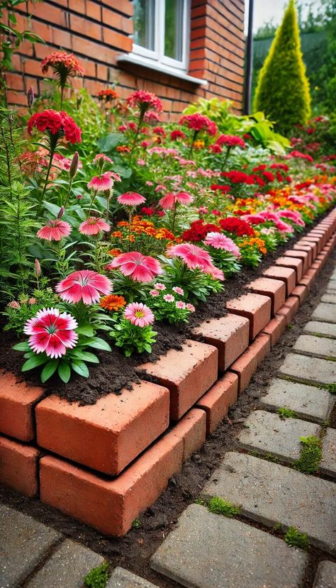 15+ Timeless Brick Edging Ideas to Enhance Your Walkway 47 Brick Edging Ideas, Garden Walkway Ideas, Natural Plant Fertilizer, Brick Garden Edging, Garden Front Of House, Fall Yard Decor, Backyard Flowers Garden, Brick Edging, Side Yard Landscaping