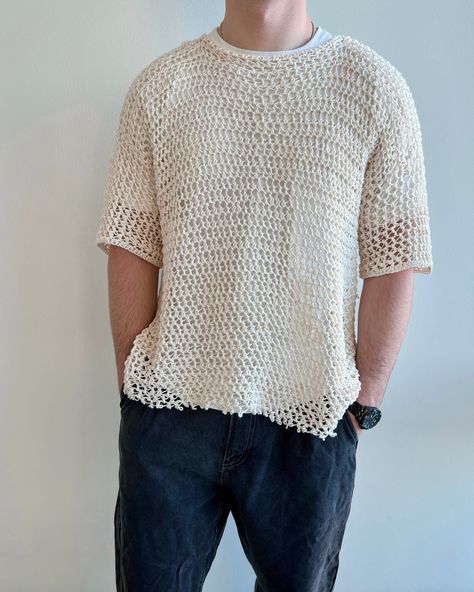 [SponsoredPost] A Modern Men's Crochet T-Shirt With A Comfortable Fit That's Great For All Seasons And Occasions. The Pattern Is Written In Us Crochet Terminology. The Printable Pdf Includes Details Of Materials, Abbreviations, Gauge/Sizing When Applicable, And Detailed Instructions For Crochet And Assembly. Pdf Is In English Only. #crochetfashionmen Crochet Mesh Top Men, Vintage Mens Crochet Pattern, Crochet Men’s Top, Summer Crochet Men, Crochet Men’s Clothes, Crochet Tshirt Men, Mens Crochet Clothes, Crochet Button Up Pattern, Crochet Mens Clothes