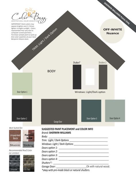 Off-white Exterior Home Color Palette Sherwin-williams | Etsy Farmhouse Exterior Paint, Farmhouse Exterior Paint Colors, Home Color Palette, Sherwin Williams Color Palette, Exterior Color Palette, Cherry Leaf, Exterior House Colors Combinations, House Paint Color Combination, Exterior House Paint Color Combinations