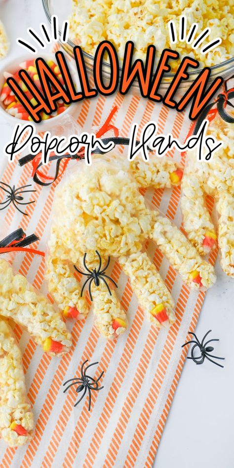 Halloween Popcorn Hands are a fun and spooky treat perfect for any Halloween celebration! Made with popcorn, candy corn, and a clear glove, these creepy snacks look like bony hands filled with tasty surprises. They're easy to make and a great addition to any Halloween party or trick-or-treat bag Halloween Popcorn Glove Hands, Halloween Popcorn Hands, Popcorn Hands For Halloween, Popcorn Hands, Creepy Snacks, Class Snacks, Starbucks Egg Bites, Popcorn Candy, Halloween Popcorn