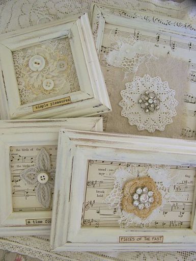 Manualidades Shabby Chic, Doily Art, Styl Shabby Chic, Doilies Crafts, Decoration Shabby, Old Picture Frames, Lace Crafts, Lace Art, Style Shabby Chic