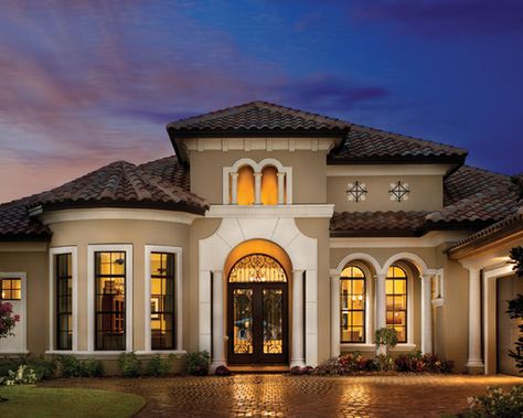 Mediterranean Paint Color Red Clay Tile Roof Home Design Ideas, Pictures, Remodel and Decor Mediterranean Exterior Design, Mediterranean House Designs, Arthur Rutenberg Homes, Mediterranean Exterior, Modern Mediterranean, Colonial Exterior, Mediterranean Architecture, Mediterranean Style Homes, Pintura Exterior