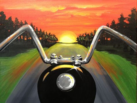 Take a glimpse and be inspired by the paintings you could create during your next visit to Pinot's Palette. Easy Motorcycle Painting, Vw Bus Painting, Motorcycle Painting Acrylic, Paint Beginner, Painting Library, Papa Tag, Cycle Painting, Pinots Palette, Wine And Canvas