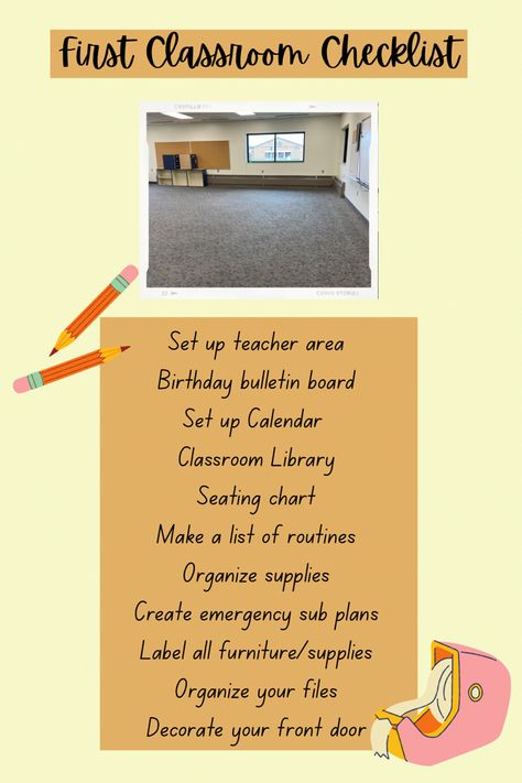 Classroom Instructional Materials, Beginner Teacher Tips, Kindergarten Classroom Checklist, First Classroom Ideas, 1st Year Teacher Classroom Ideas, First Time Preschool Teacher, Teacher Attire Plus Size, Elementary Classroom Necessities, My First Classroom