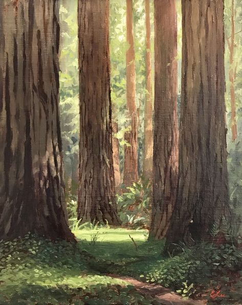 Cool Nature Paintings, Painting Of A Forest, Painting Inspo Nature, Landscape Painting Inspiration, Peaceful Paintings Easy, Woods Painting Easy, Watercolor Trees Landscape, Woodlands Painting, Forest Aesthetic Painting