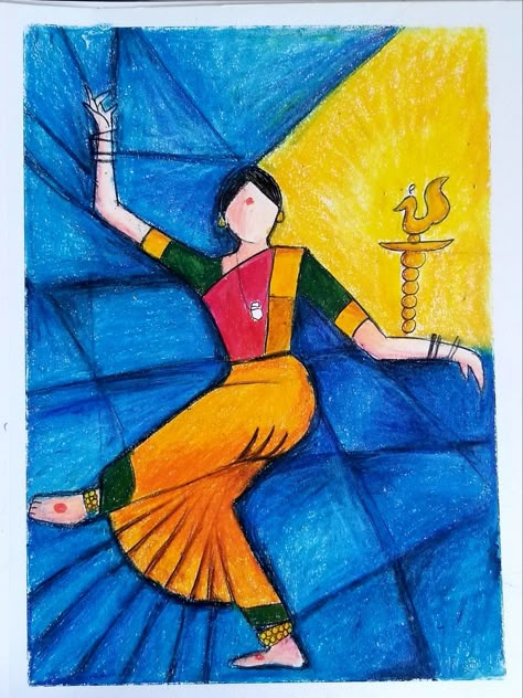 Creative Composition Painting Ideas, Easy Composition Painting, Creative Composition Painting, Dance Paintings Easy, Bharatnatyam Drawing, Composition Art Paintings, Symbolism Art, Art Conservation, Expression Art