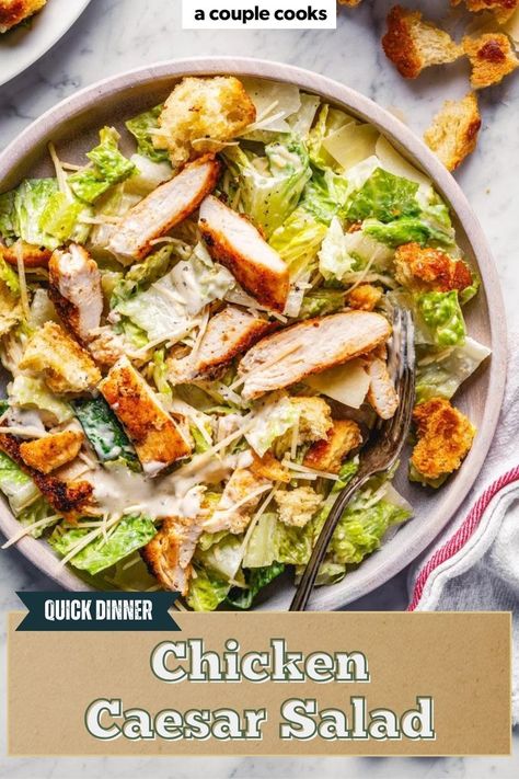 This chicken Caesar salad recipe is a total winner—for lunch or dinner! We’ll show you how to create this classic salad at home, complete with a creamy Caesar dressing, homemade croutons, and juicy pan seared chicken. Chicken Cesear Salad Dinner, Caesar Salad Recipes, Caesar Dressing Homemade, Cold Lunch Recipes, Creamy Caesar Dressing, Salad At Home, Chicken Caesar Salad Recipe, Cold Lunch, Winter Salad Recipes