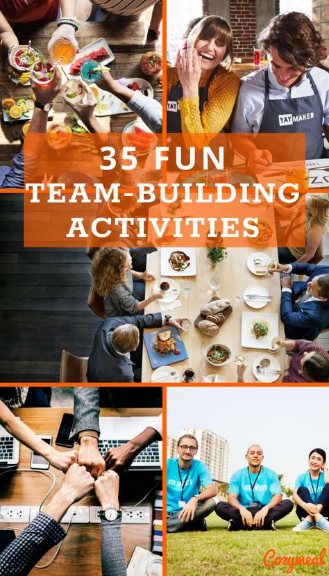 Coming up with fun team building activities for employees can be tricky, especially when typical team building activities tend to induce a chorus of groans and more eye rolls among employees than high-fives. Read on for 35 FUN #TeamBuilding activities! Free Team Building Activities, Work Team Building Activities, Teambuilding Activities, Team Building Challenges, Teamwork Games, Reto Mental, Work Team Building, Corporate Team Building Activities, Fun Team Building Activities