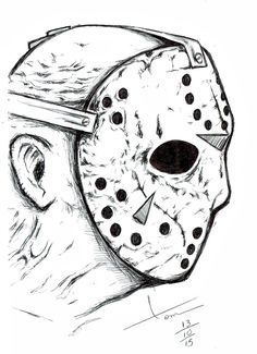 Jason Voorhees Drawing Easy, Jason Drawing Friday The 13th, Friday The 13th Drawing, Jason Sketch, Jason Voorhees Drawing, Jason Drawing, Grim Reaper Drawing, Horror Villians, Scary Coloring Pages