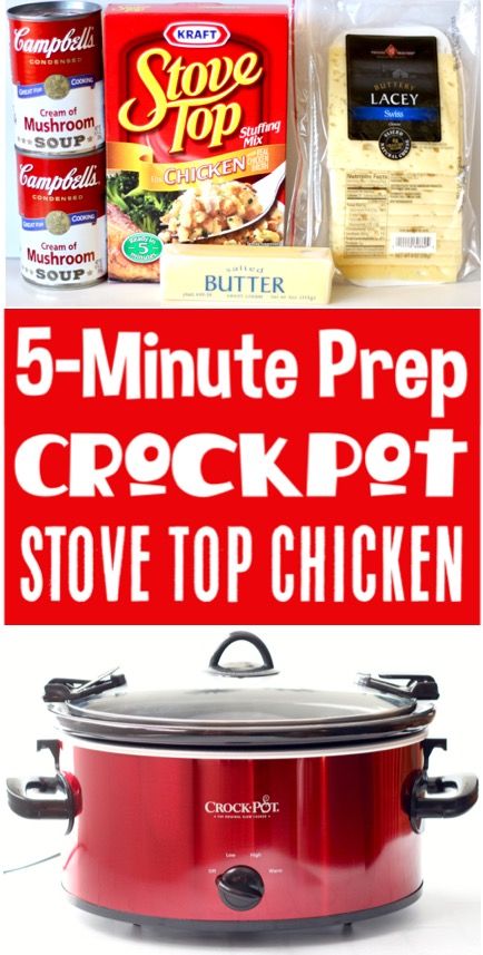 Crockpot Stove Top Chicken Recipe! {6 Ingredients} - The Frugal Girls Stove Top Chicken Recipes Crock Pot, Crockpot Chicken And Dressing, Stove Top Stuffing Recipes, Crockpot Chicken Dinners, Chicken And Cheese Recipes, Stove Top Chicken, Chicken Dressing, Easy Crockpot Chicken, Stuffing Casserole