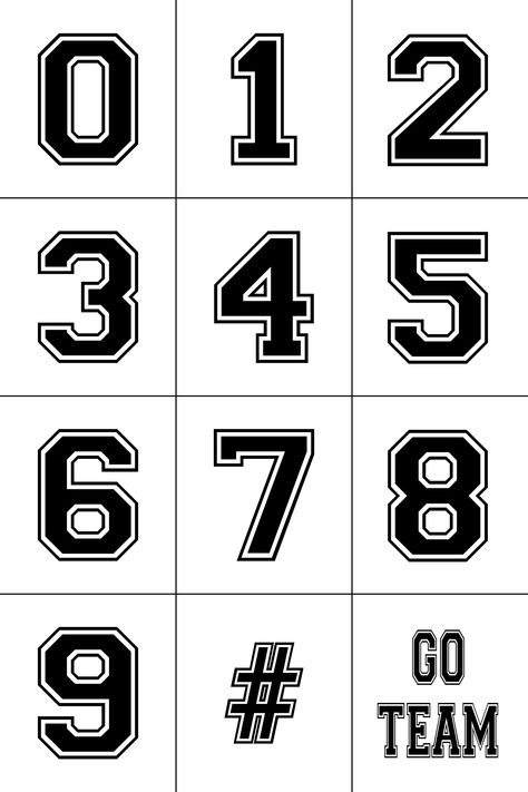 Varsity Numbers 4 In Different Fonts, Varsity Number Tattoo, Varsity Numbers Font, Font Ideas Numbers, Numbers Font Design, Block Numbers Font, 25 Number Design, 6 Number Design, 8 Number Design