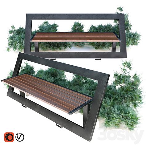 bench with juniper - Urban environment - 3D model Small Lounge Chairs, Rustic Pergola, Loft House Design, Welded Furniture, Steel Bench, Iron Bench, Cafe Furniture, Metal Furniture Design, Urban Furniture