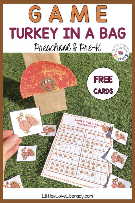 Thanksgiving game for preschool. Includes FREE game cards. Use this funny game for kids to practice identifying numbers 1-10. Can also be adapted to practice letter names, letter sounds, shapes, colors, and more! Can be used at home with your own kids (homeschool) or in your early childhood classroom with your students (add to your November lesson plans and activities). Preschoolers LOVE this game and don't even realize they're learning because it's so much fun! #littlesloveliteracy #preschool November Lesson Plans, Thanksgiving Literacy, Funny Games For Kids, Fun Thanksgiving Games, Game For Preschool, Thanksgiving Activities Preschool, Identifying Numbers, Happy Home Fairy, Thanksgiving Games For Kids