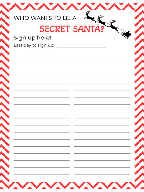 Secret Santa Printable Free, Santa Stationary Printable Free, Sign Up Sheet Template Free Printable, Secret Santa Sign Up Sheet For Work, Secret Santa Sheet, Secret Santa Sign Up Sheet, Stationary Printable Free, Free Printable Christmas Signs, Secret Santa Templates