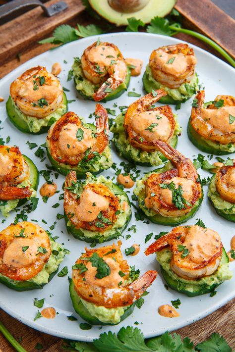 Avocado Appetizer, Cucumber Appetizers, Blackened Shrimp, Avocado Cucumber, Cucumber Bites, Traditional Thanksgiving Menu, Shrimp Appetizers, Sandwich Bar, Shrimp Avocado