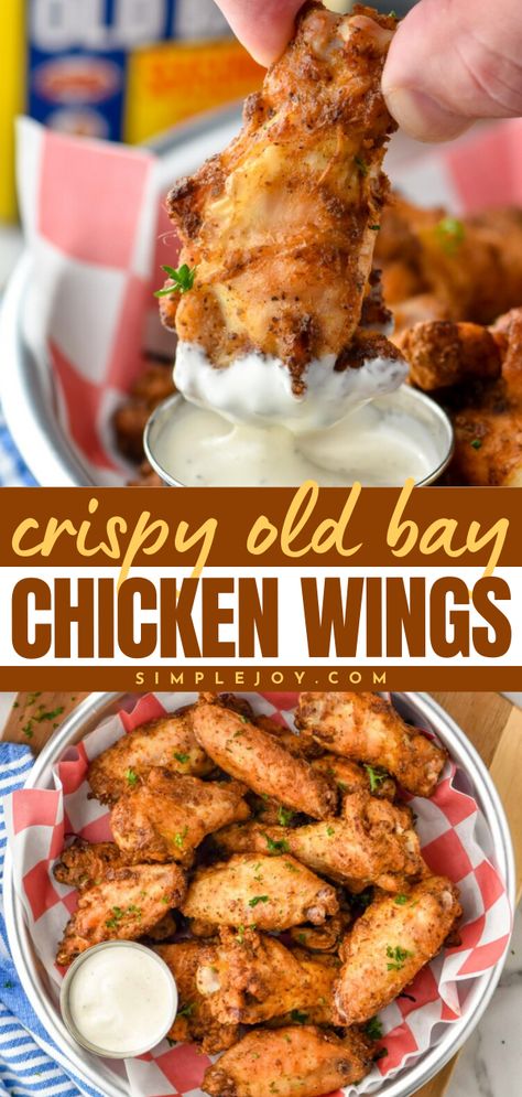 These Old Bay Chicken Wings are a crispy baked chicken wing recipe that you are bound to love. Old Bay Seasoning, chicken wings, and two special ingredients pair together to make the perfect crispy wings. Carnivore Chicken Wings, Seasoning Chicken Wings, Old Bay Chicken Wings, Baked Chicken Wing, Old Bay Chicken, Wings Recipe Oven, Chicken Wings Recipe Oven, Crispy Baked Chicken Wings Recipe, Wings Recipe Baked